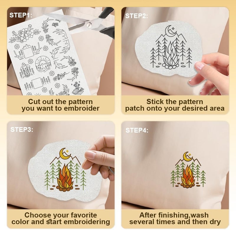 DOODLREAM 56Pcs Mountain Flower Vine Embroidery Pattern Stabilizer, 8.3"x11.7" Deer Antler Book Water Soluble Stick and Stitch Embroidery Sticker, 4 Sheets Tree Hat Hand Sewing DIY Embroidery Paper - Image 4